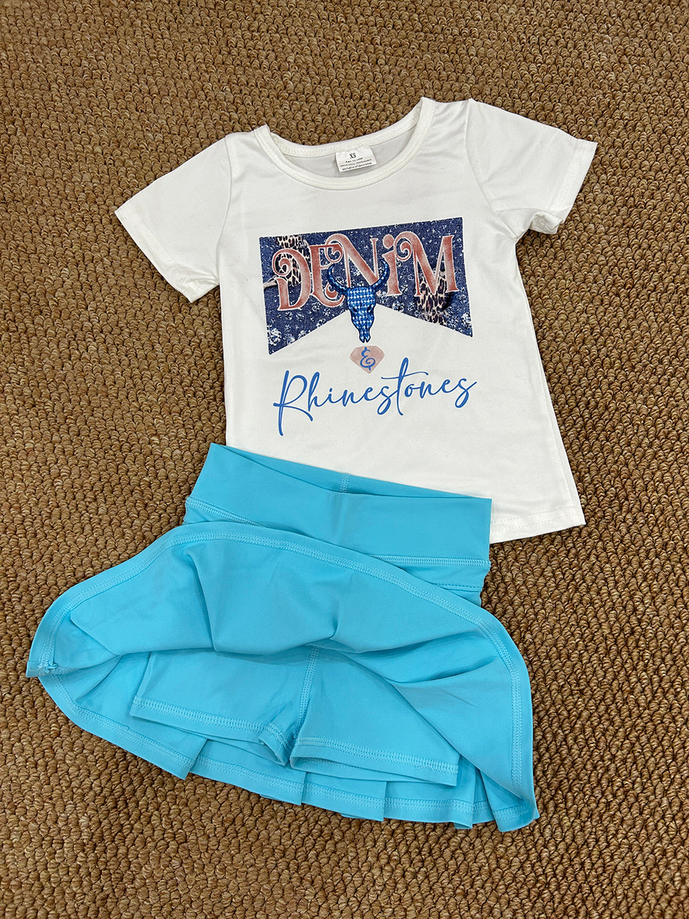 Baby Girls Western Rhinestone Shirt Aqua Pleated Skorts Yoga Active Sets