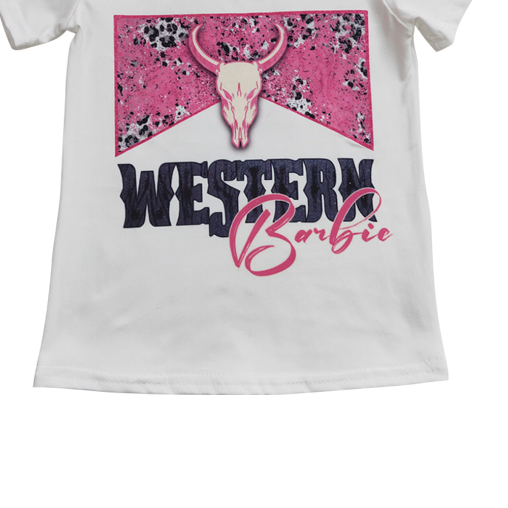 Baby Girls Cow Western Doll Short Sleeve Shirts Tops
