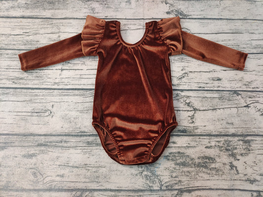 Baby girls Brown Velvet Long Sleeve Leotards Rompers
