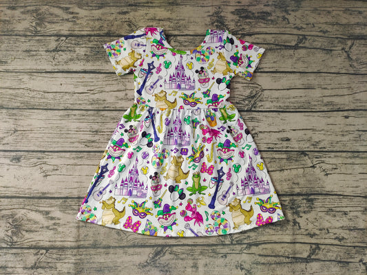 Baby Girls Mardi Gras Knee Length Short Sleeve Dresses