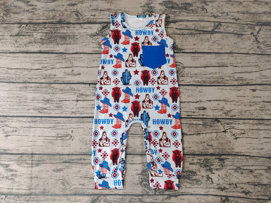Baby boys Sleeveless Cow Western rompers