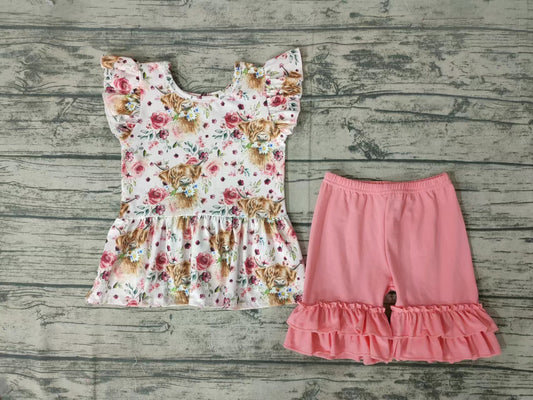 Baby Girls Cow Flower Summer shorts sets