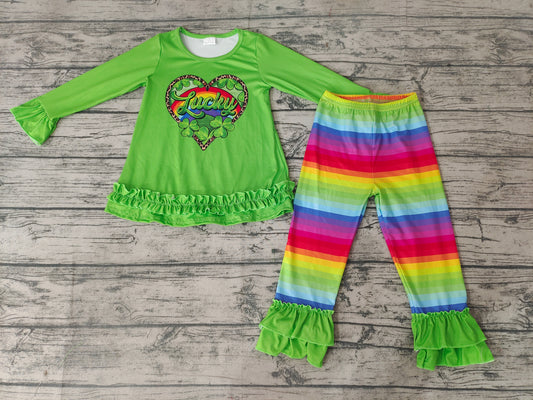 Baby girls Lucky St Patrick Day rainbow pants sets