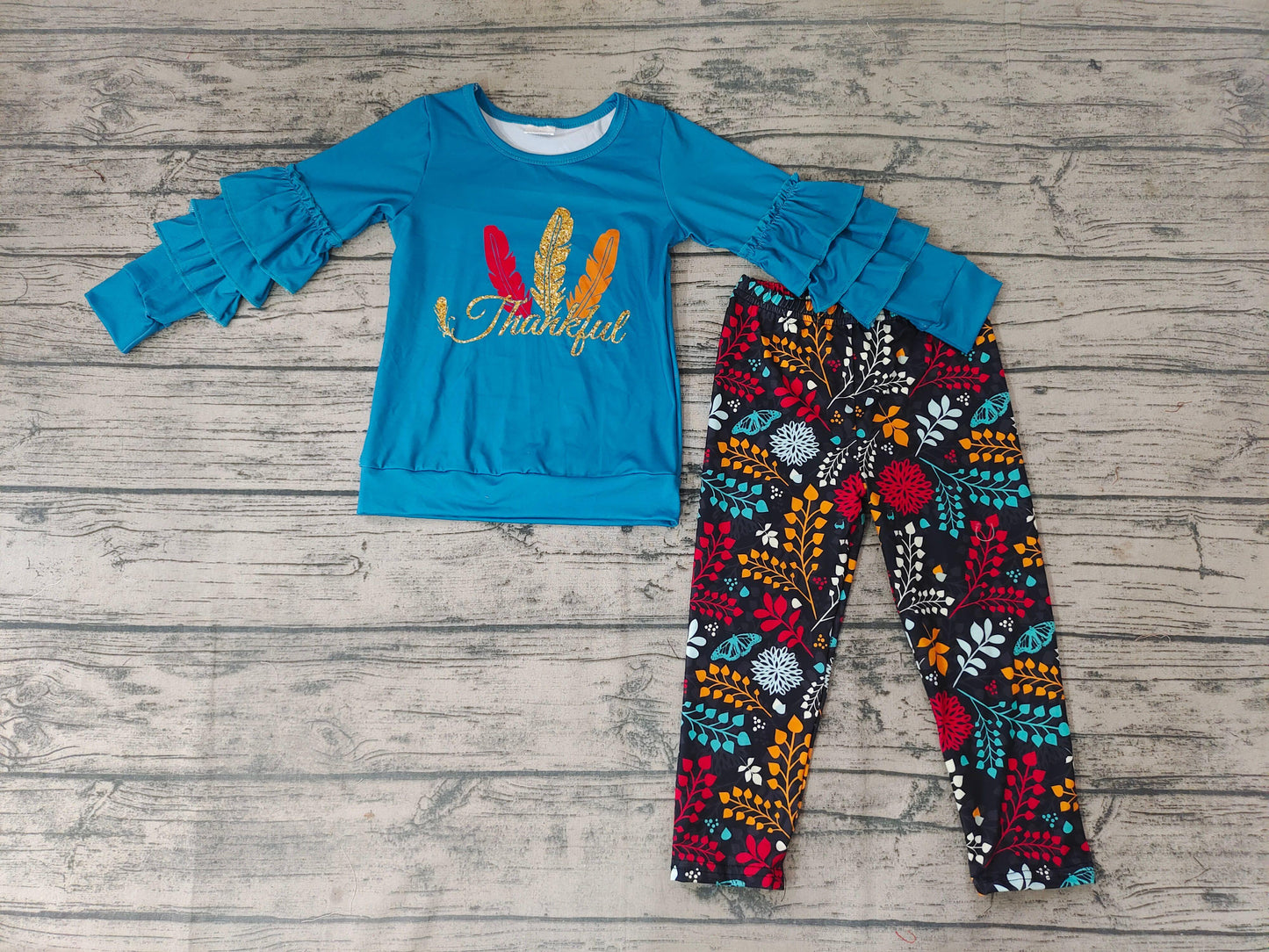 Baby girls Thankful Thanksgiving bell pants clothes sets