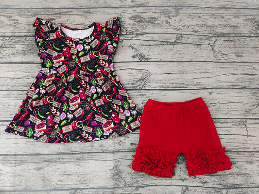 Baby Girls Crawfish Lobster Summer Pearl Shorts Sets