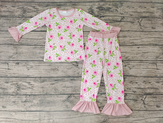 Baby Girls Pink Rose Flower pants pajamas clothes sets