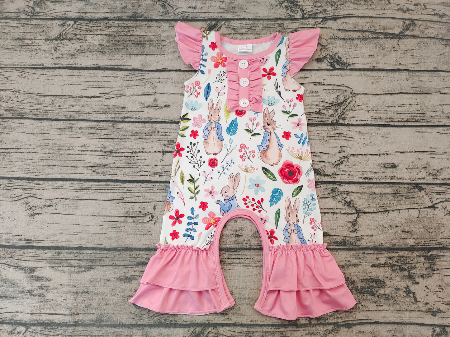 Baby Girls Easter Bunny flutter sleeve rompers