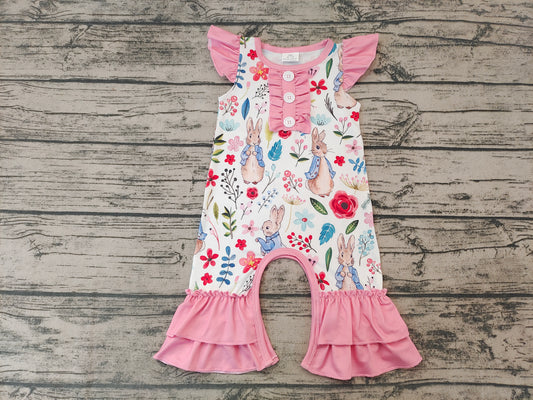 Baby Girls Easter Bunny flutter sleeve rompers