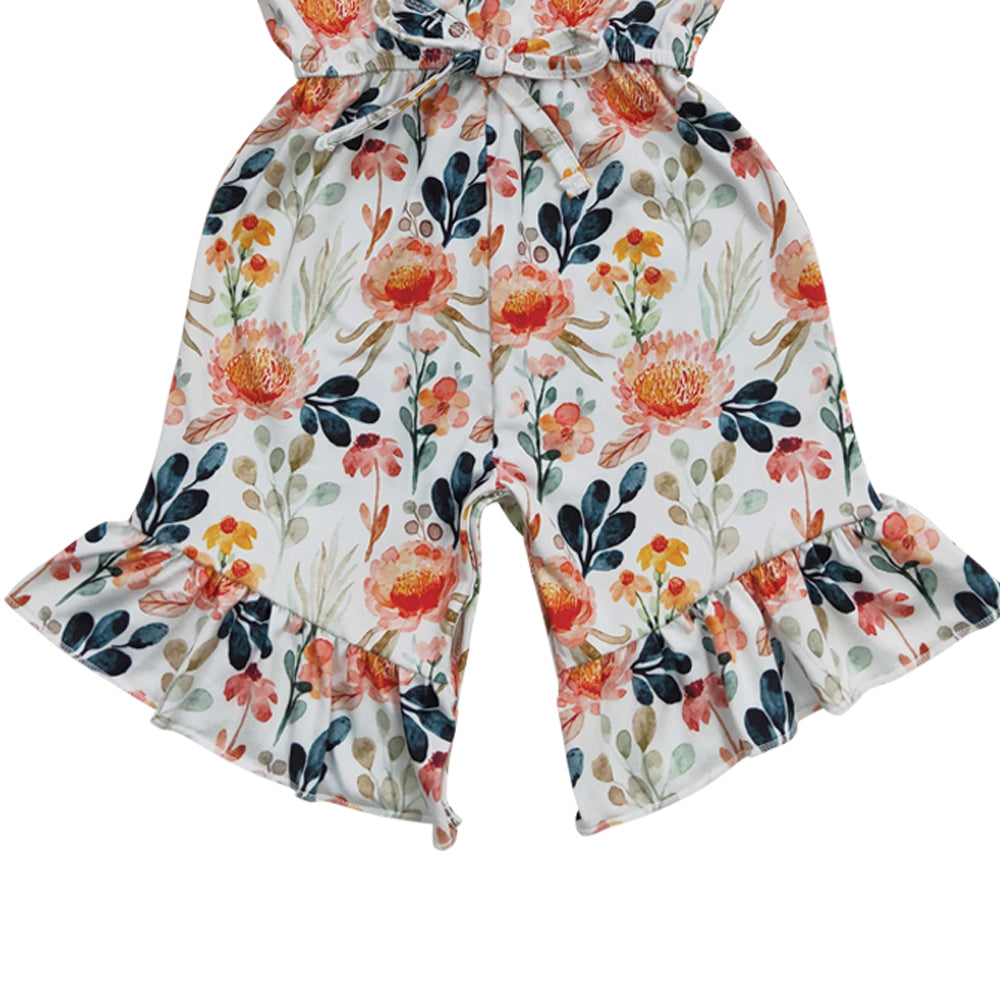 Baby Girls Orange Flowers Strap Jumpsuits