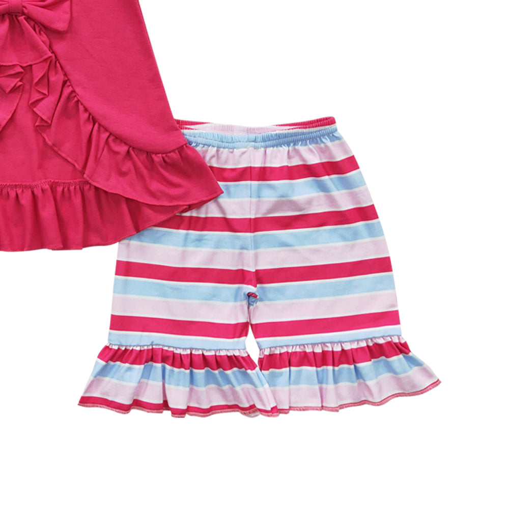 Baby Girls Hotpink Bow Tunic Stripe Ruffle Shorts Clothes Sets