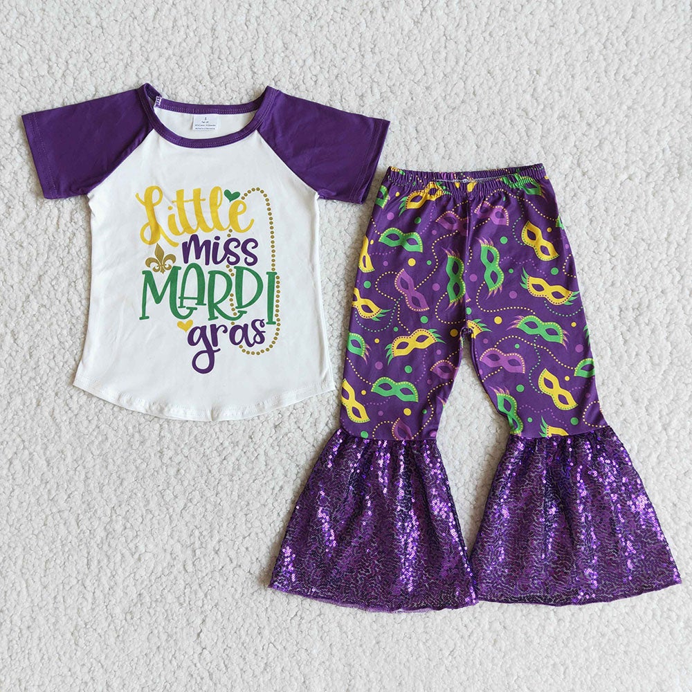 Little Miss Mardi Gras sequin ruffle pants sets