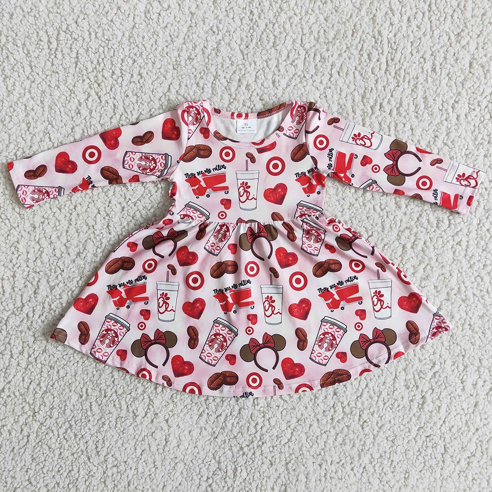 Dog red heart cartoon twirl dresses