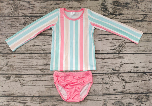Baby Girls summer stripe long sleeve 2pcs swimsuits