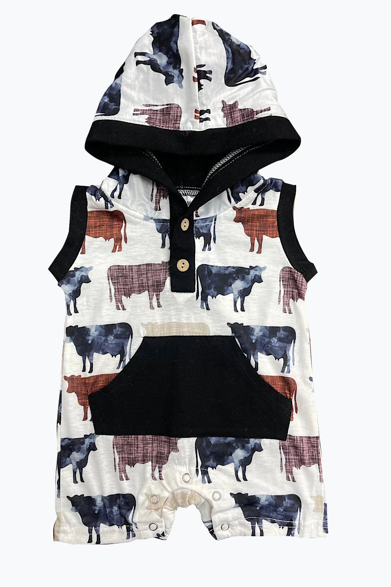 Baby boys cow hoodie western romper