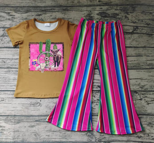 Baby girls western cactus stripe pants bell sets