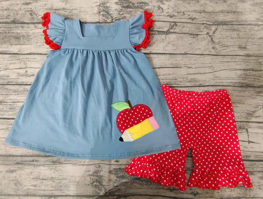 children apple back to school shorts sets