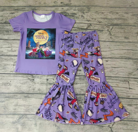 Baby girls witch purple Halloween bell pant sets