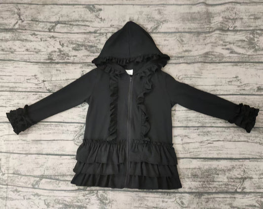 Baby girls zip ruffle black jackets cardigans