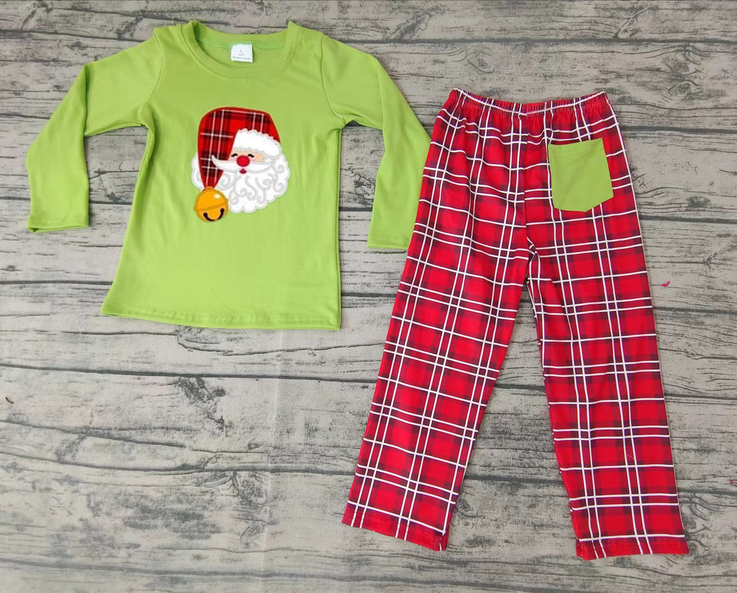Baby boys Christmas santa top red plaid pants clothes sets