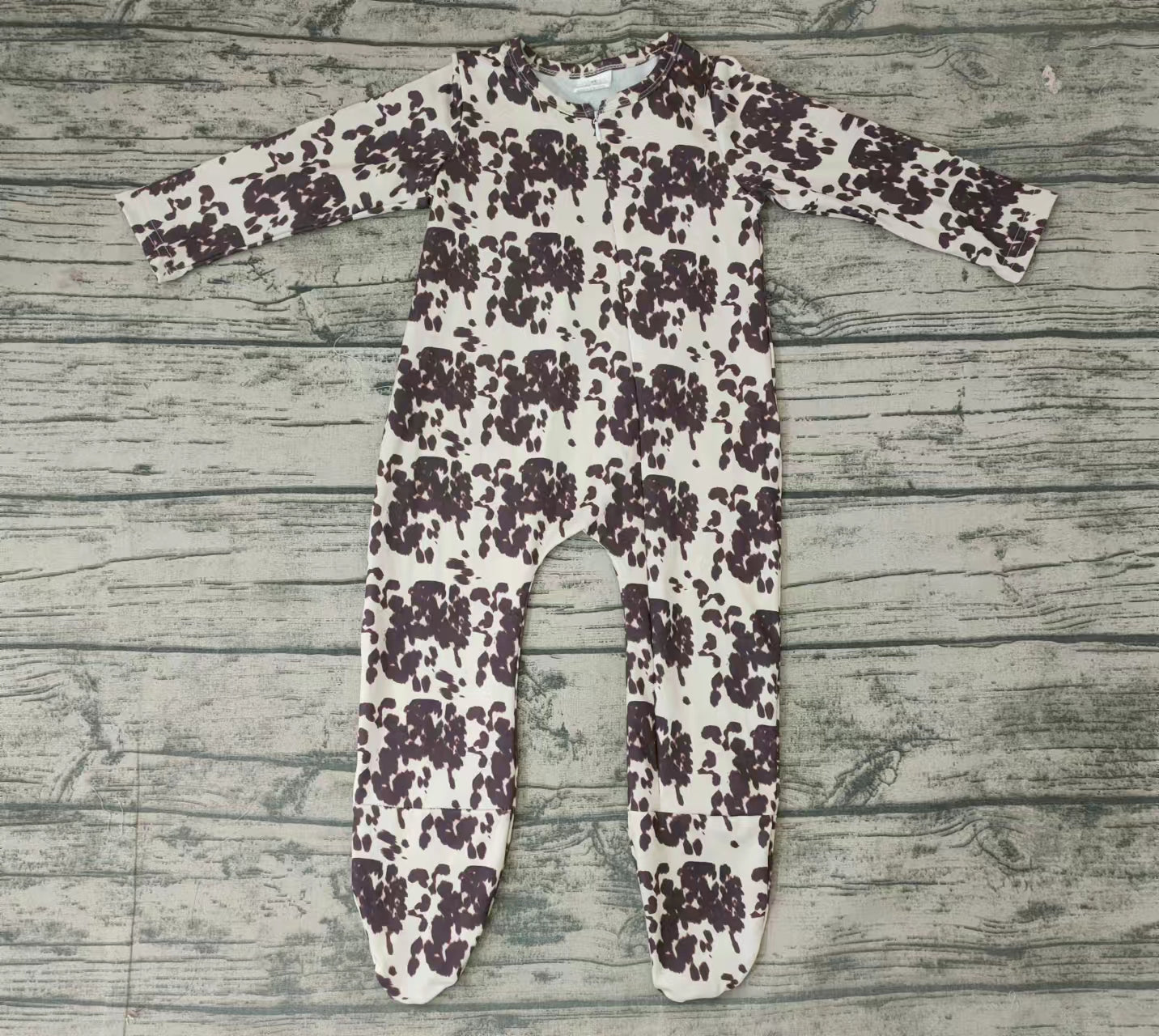 Baby kids fall zip cow brown rompers