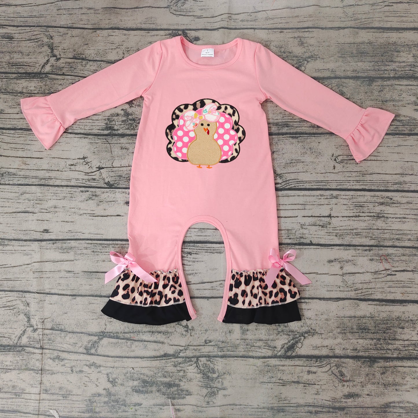 Baby girls leopard turkey pink ruffle thanksgiving rompers