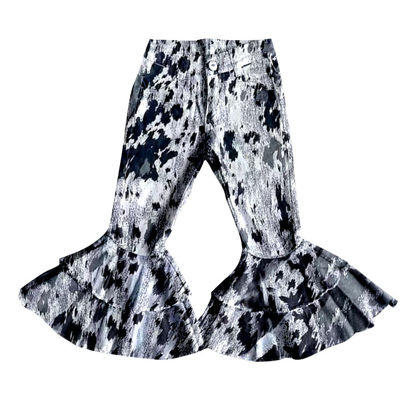 Baby Girls black cow dots western denim pants jeans