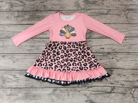 Baby girls Thanksgiving turkey pink knee length dresses