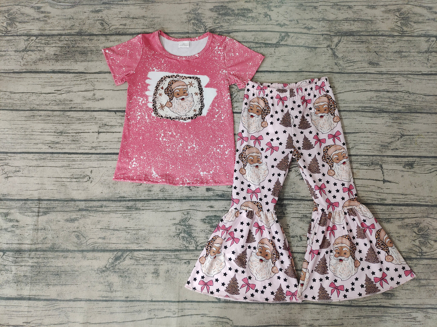Baby Girls Christmas pink santa bell pants sets