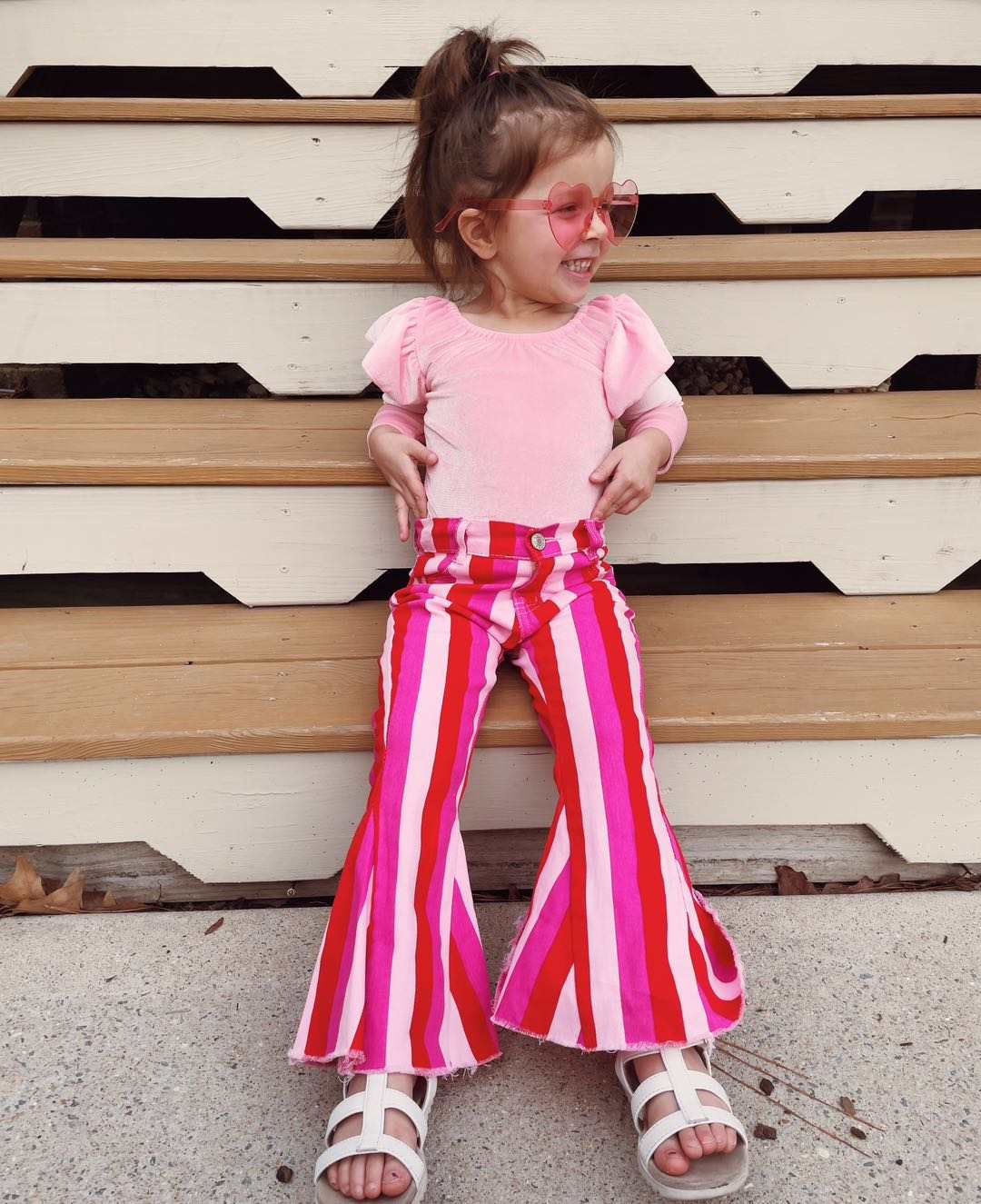 Baby Girls Pink Velvet Leotards Valentines Stripe Denim Pants Clothes Sets