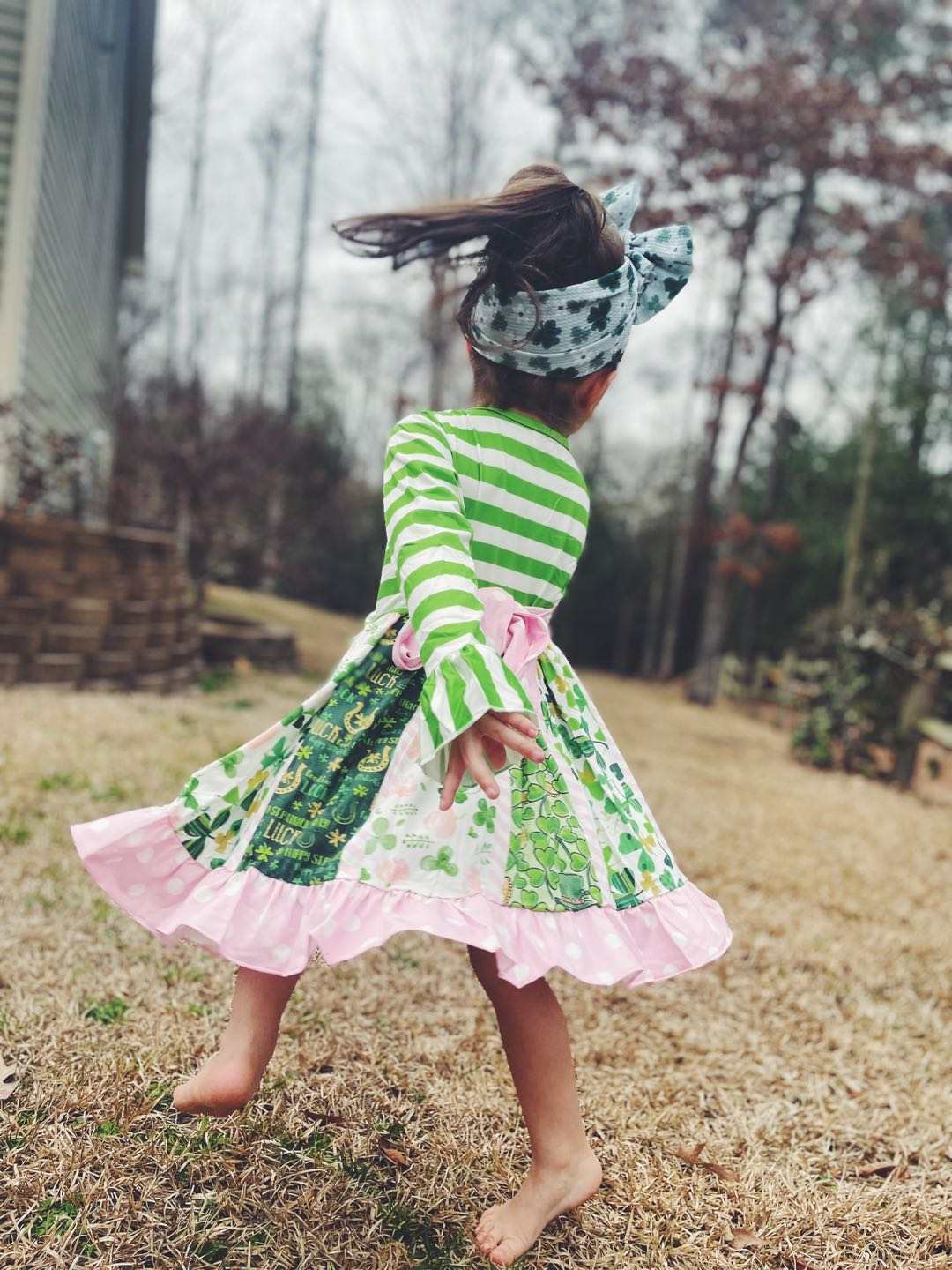 Baby Girls St Patrick Day Quatrefoil Twirl Belt Dresses