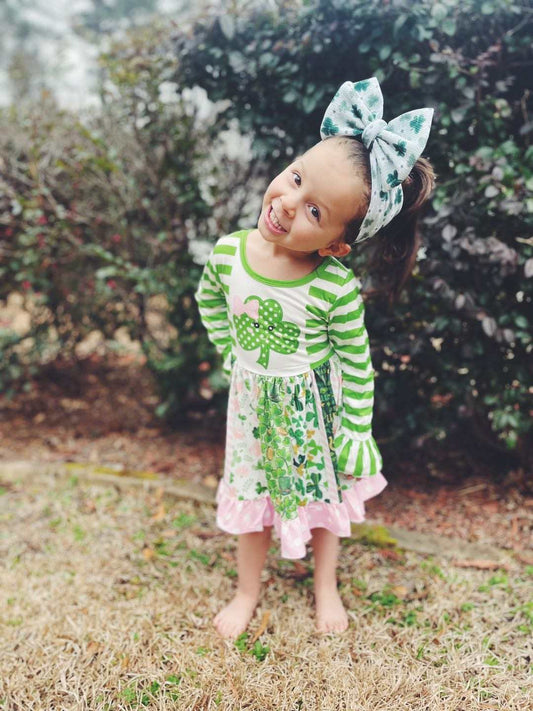 Baby Girls St Patrick Day Quatrefoil Twirl Belt Dresses