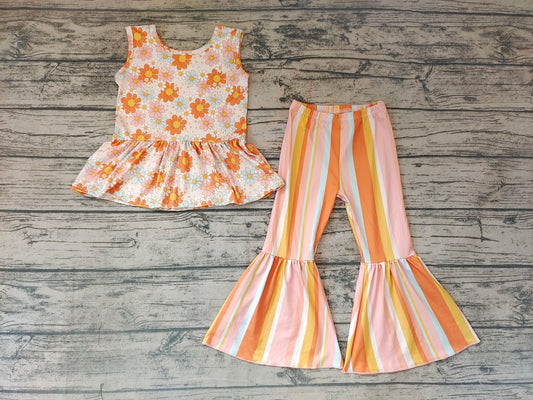 Baby Girls Sunflower Stripe Bell Pants Clothes Sets(can choose headband here)