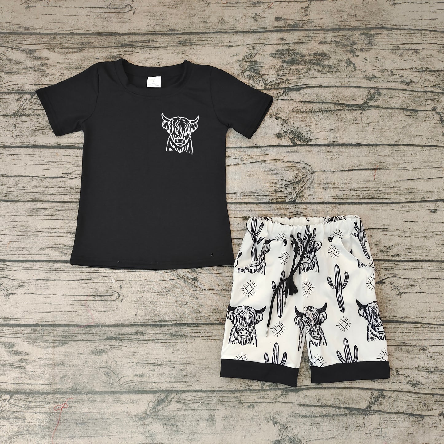 Baby Boys Western Cow Black Short Sleeve Tee Shirts Shorts Sets