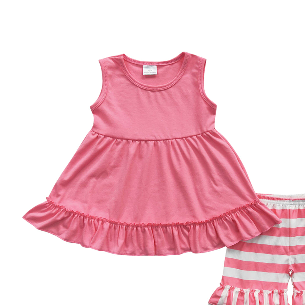 Pink and white stripes ruffles Shorts sets
