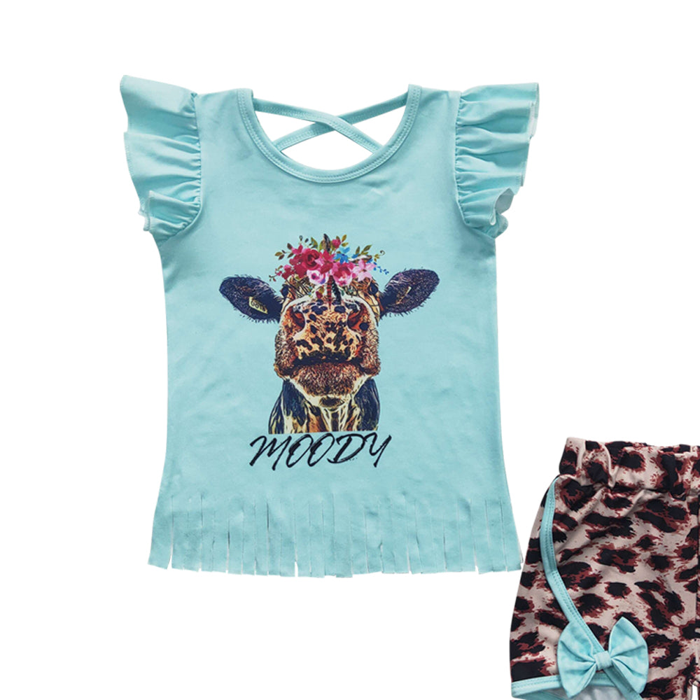 Baby Girls Cow Leopard bow Summer Shorts Sets