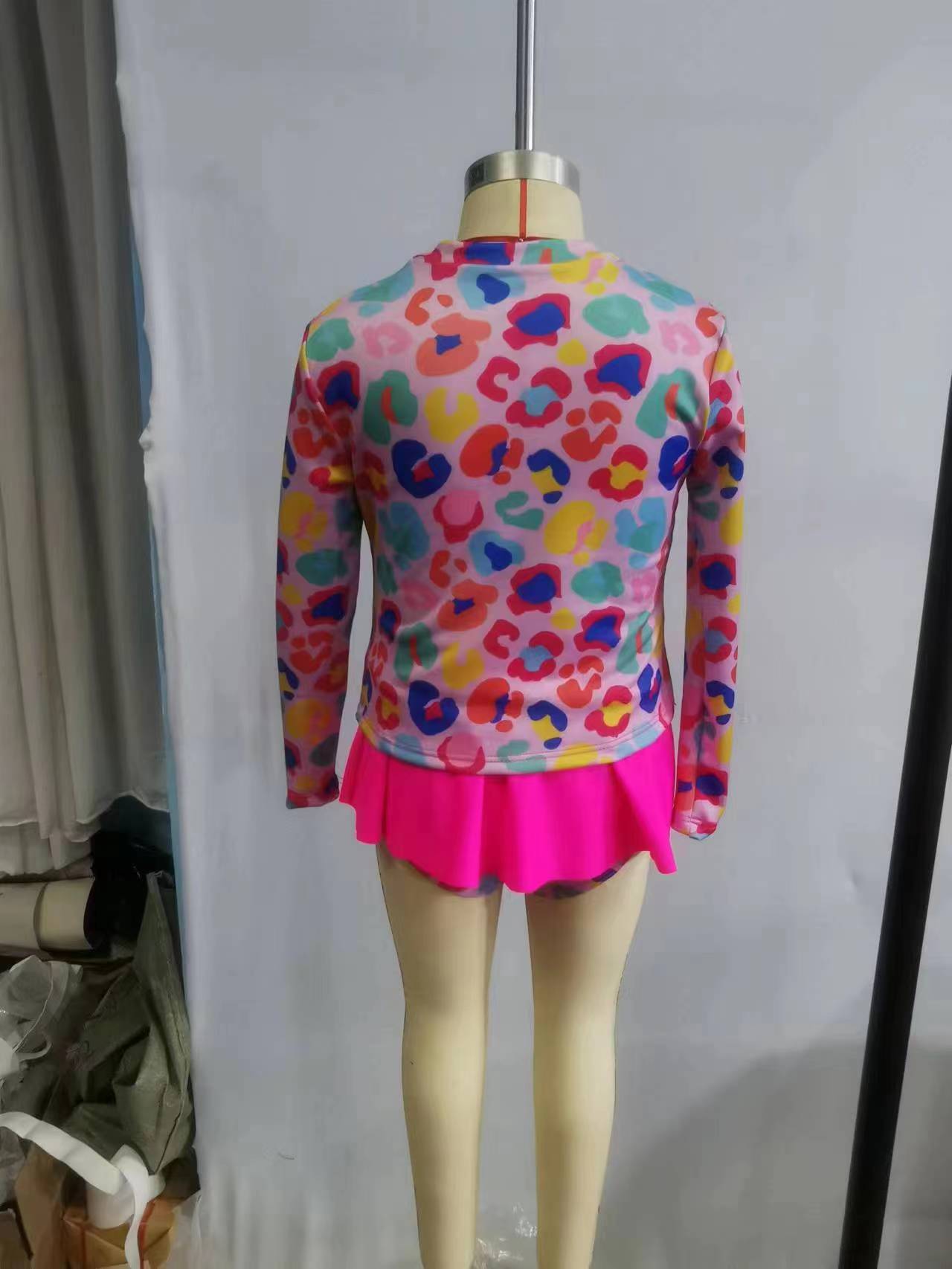 Baby Girls Colorful Leopard Long Sleeve Two Pieces Swimsuits