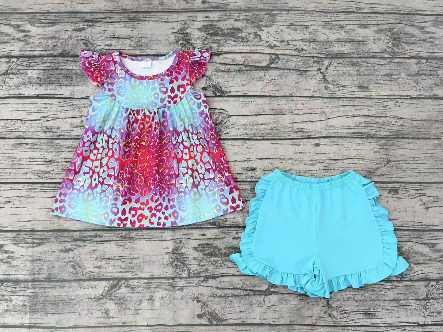 Baby Girls Blue Leopard Tunic Top Shorts Sets
