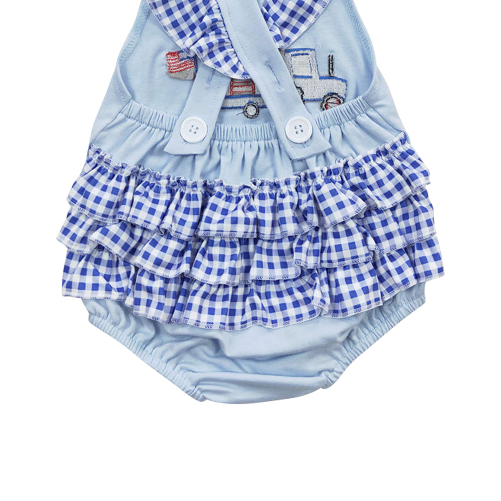 Baby Girls 4th of July Dog Ruffle Bubble Rompers