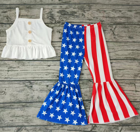 Baby Girls July 4th Strap Top Star Bell Bottom Pants Clothes Sets