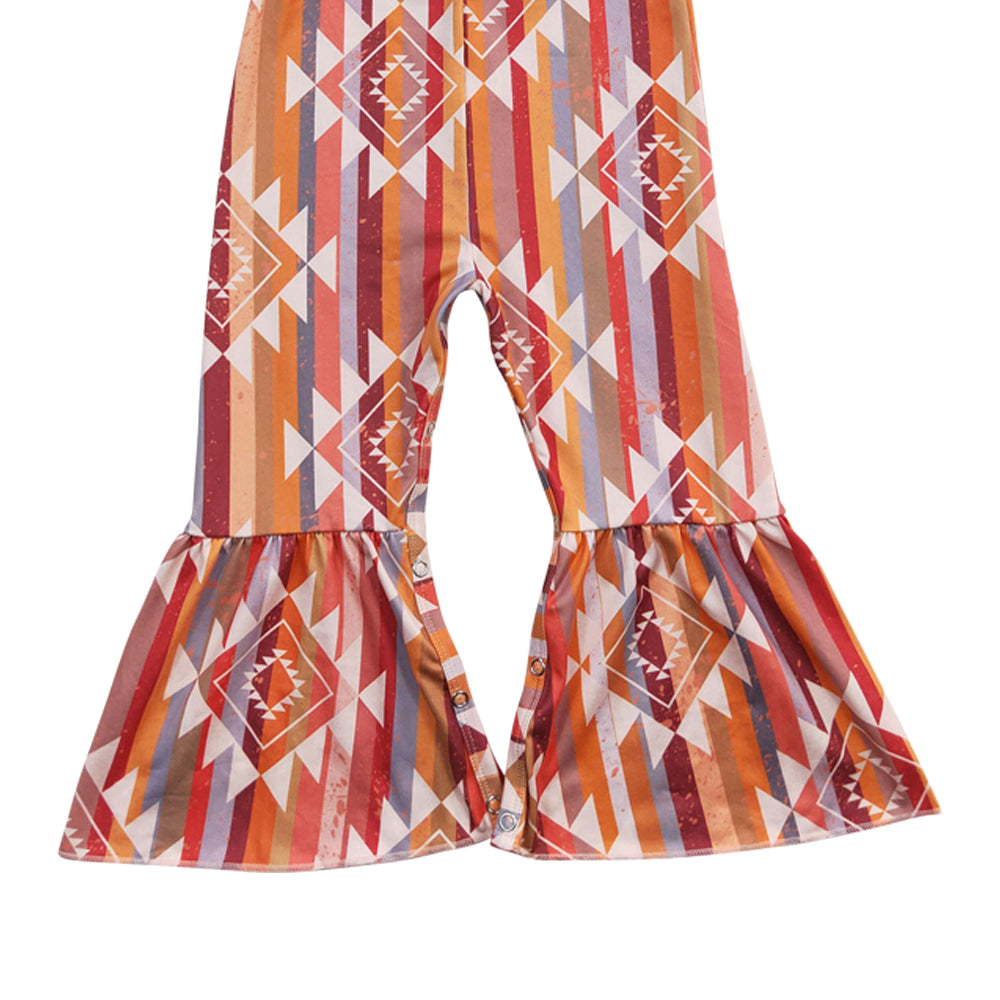 Baby Girls Orange Aztec Strap Bell Bottom Jumpsuits