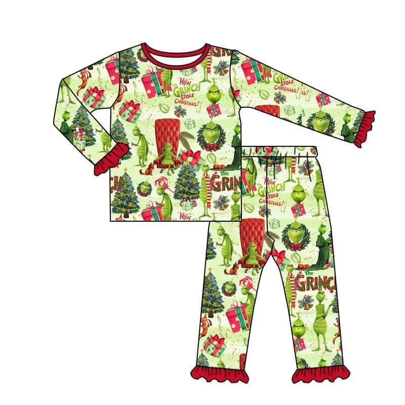 Christmas baby girls green tree pajamas legging sets