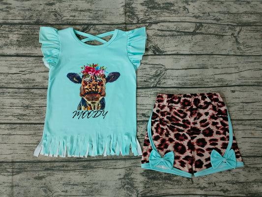 Baby Girls Cow Leopard bow Summer Shorts Sets