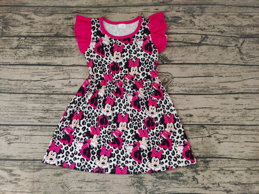 Baby Girls Leopard Cartoon Mouse Knee Length Dresses