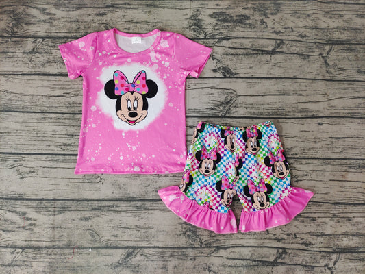 Baby Girls Cartoon Pink Ruffle Summer Shorts Sets