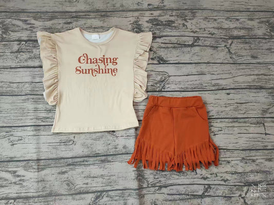 Baby Girls Chasing Sunshine Tassel Shorts Clothes Sets