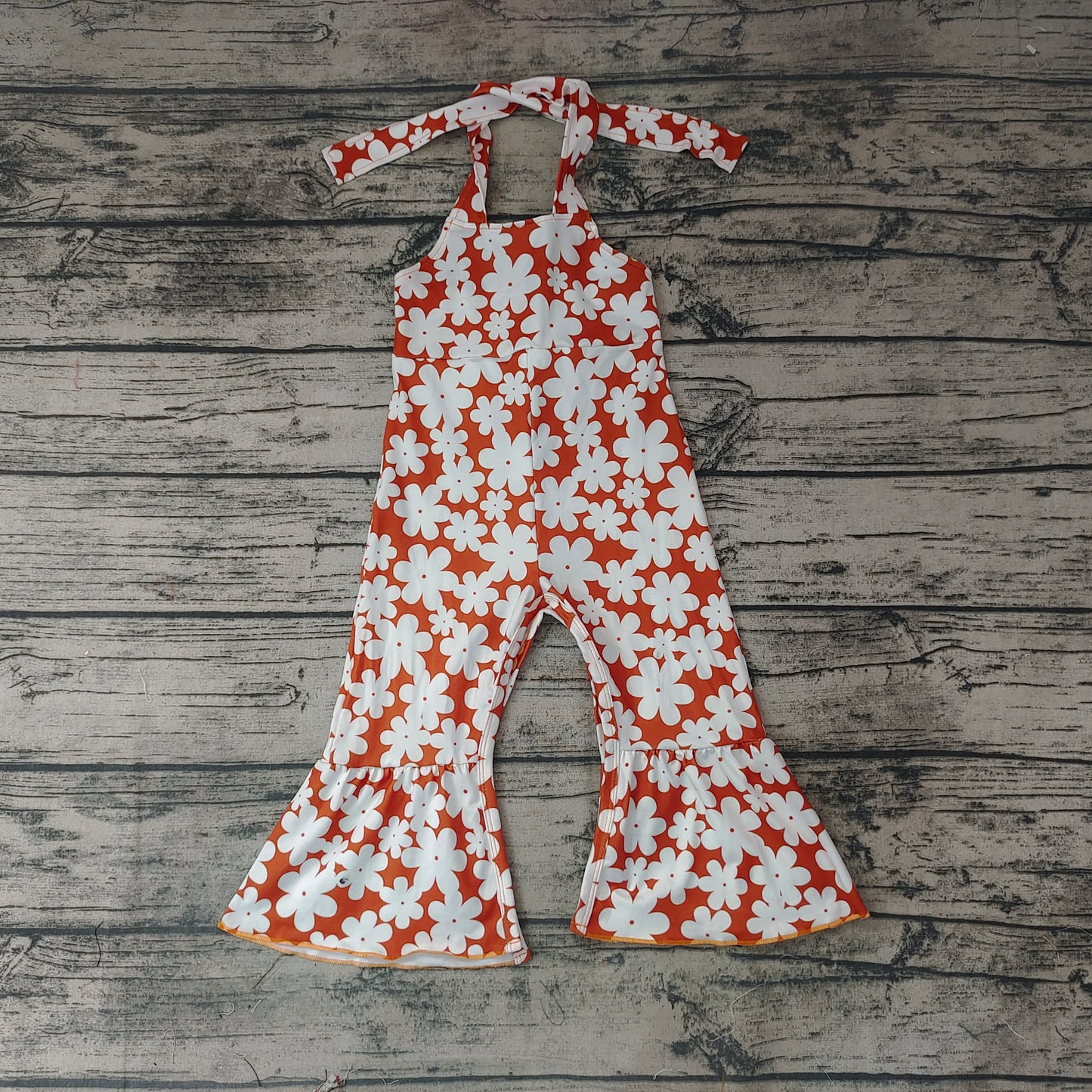 Baby Girls Flowers Strap Bell Bottom Jumpsuits