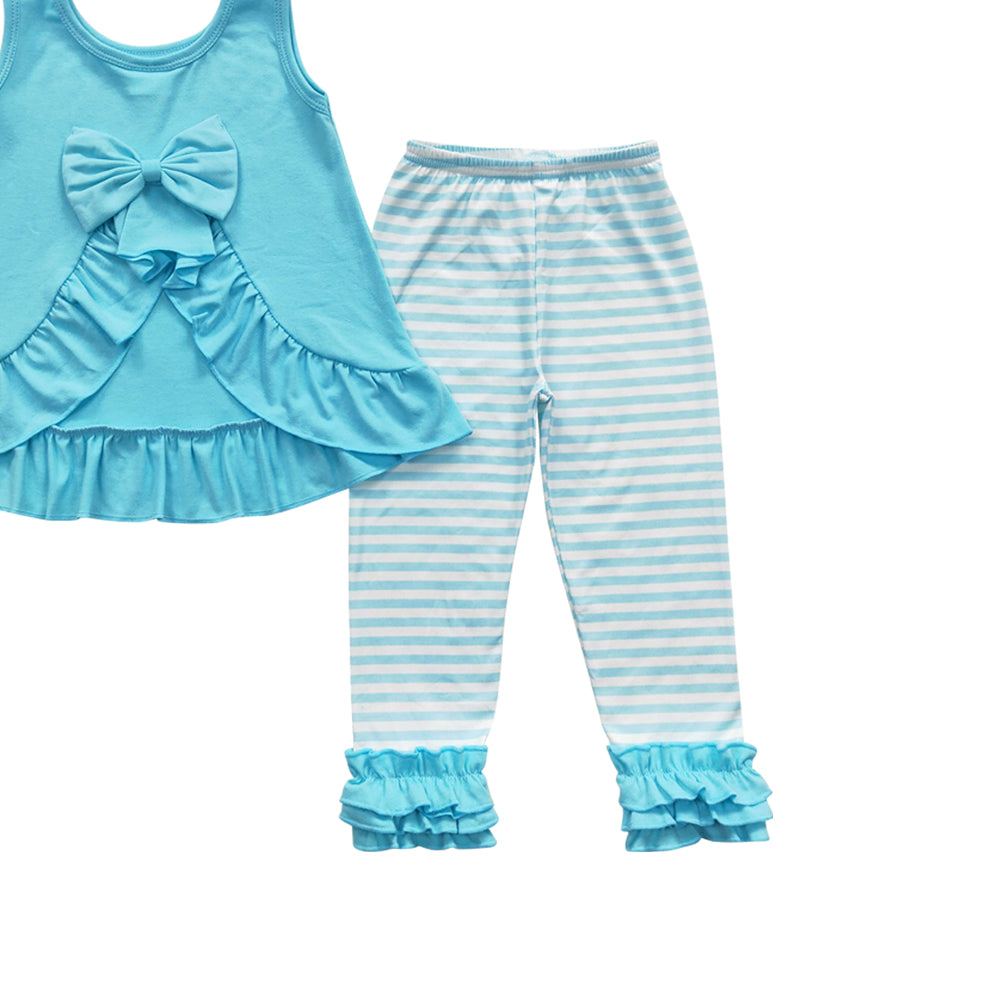 Baby Girls Green Bow Tunic Stripe Icing Legging Pants Clothes Sets