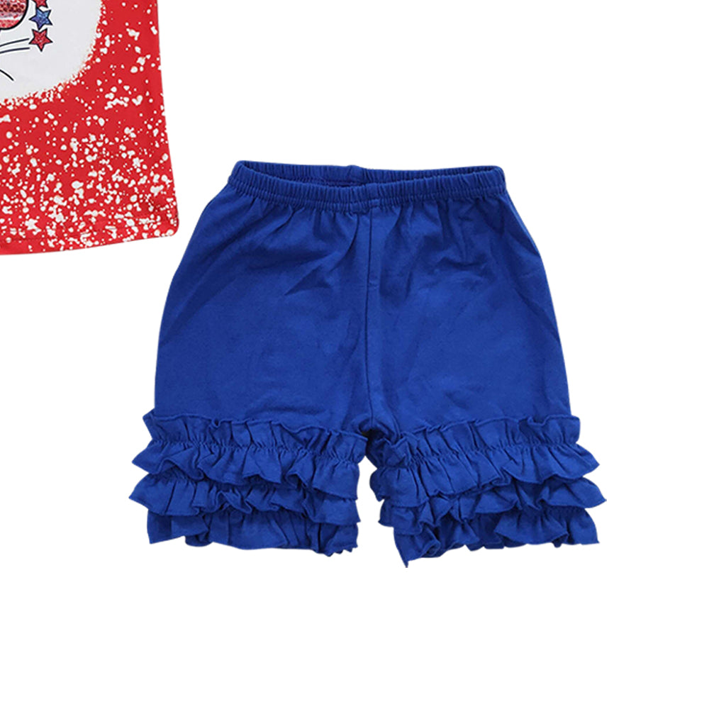 Baby Girls Western 4th Of July Cow Blue Icing Shorts Clothes Sets