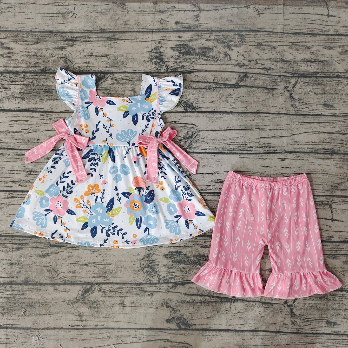 Baby Girls Summer Flowers Bows Tunic Ruffle Shorts Clothes