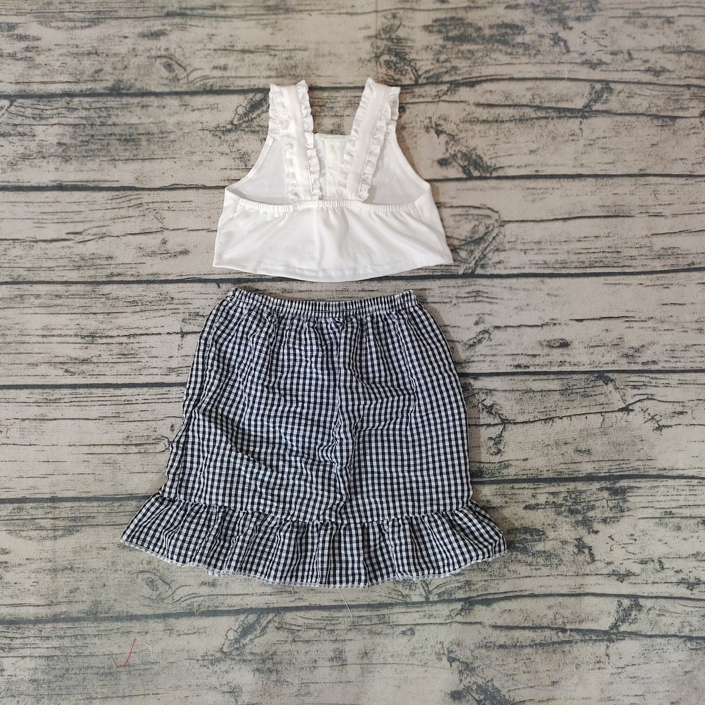 Baby Girls Black Plaid Skirt Strap Top clothes sets
